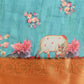 Turquoise Munga Silk Digital Print Animal Print Saree with Unstitched Blouse - Hiral Fashion | Swadesiicart