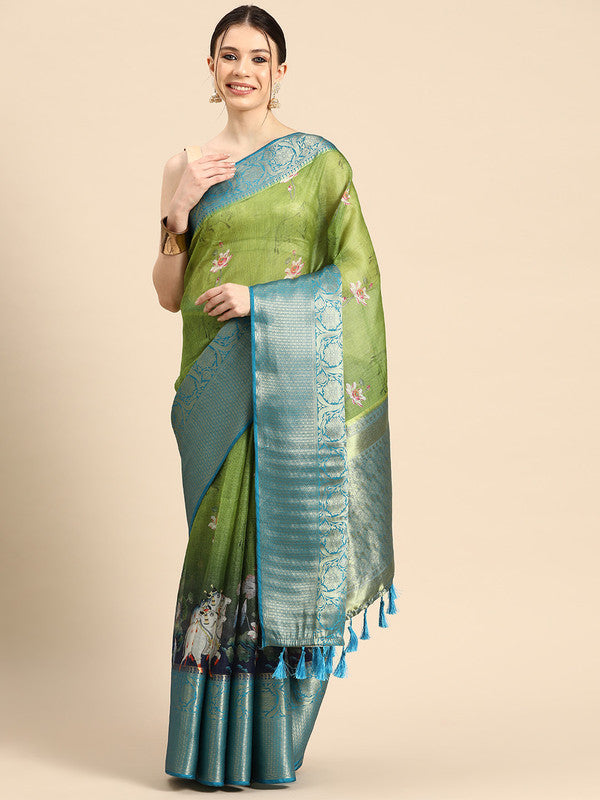 Olive Munga Silk Digital Print Animal Print Saree with Unstitched Blouse - Hiral Fashion | Swadesiicart