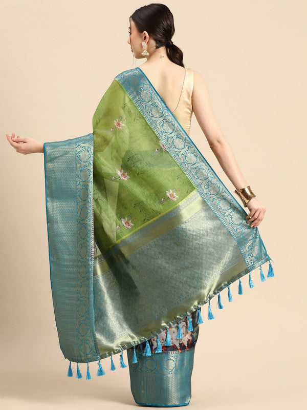 Olive Munga Silk Digital Print Animal Print Saree with Unstitched Blouse - Hiral Fashion | Swadesiicart