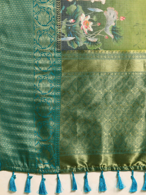 Olive Munga Silk Digital Print Animal Print Saree with Unstitched Blouse - Hiral Fashion | Swadesiicart