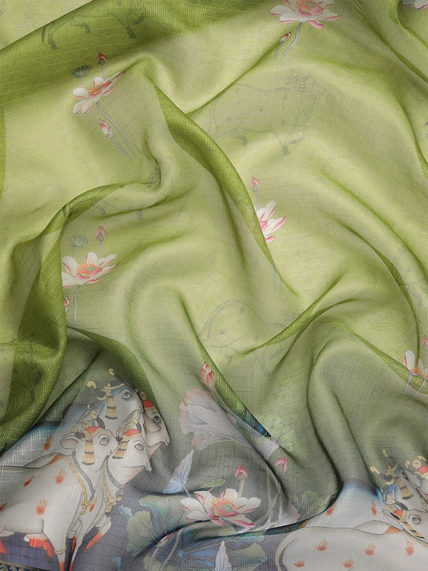 Olive Munga Silk Digital Print Animal Print Saree with Unstitched Blouse - Hiral Fashion | Swadesiicart