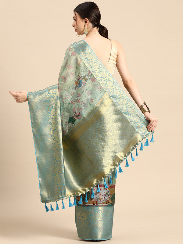 Green Munga Silk Digital Print Animal Print Saree with Unstitched Blouse - Hiral Fashion | Swadesiicart