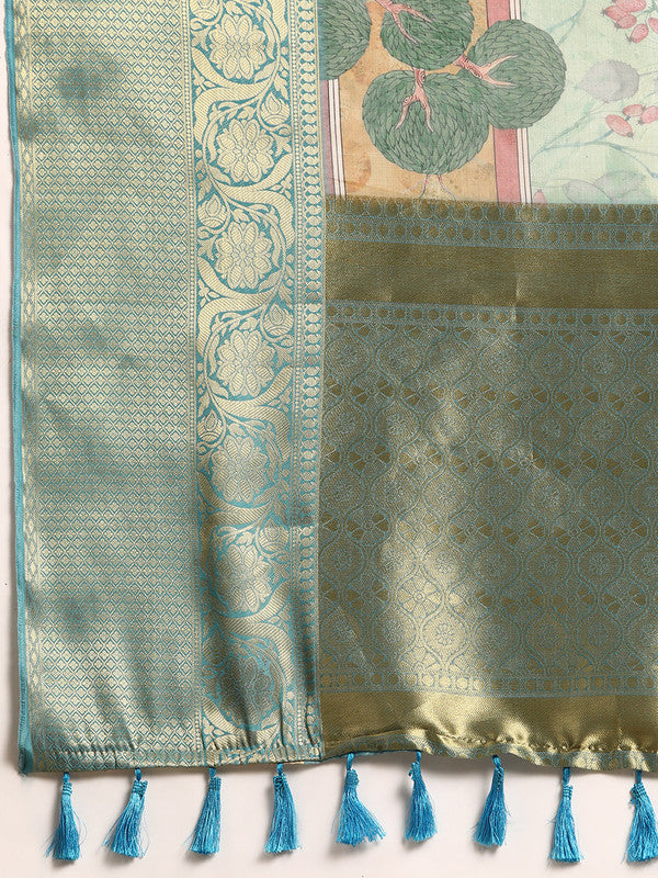 Green Munga Silk Digital Print Animal Print Saree with Unstitched Blouse - Hiral Fashion | Swadesiicart