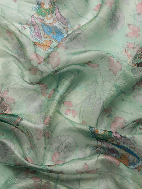 Green Munga Silk Digital Print Animal Print Saree with Unstitched Blouse - Hiral Fashion | Swadesiicart