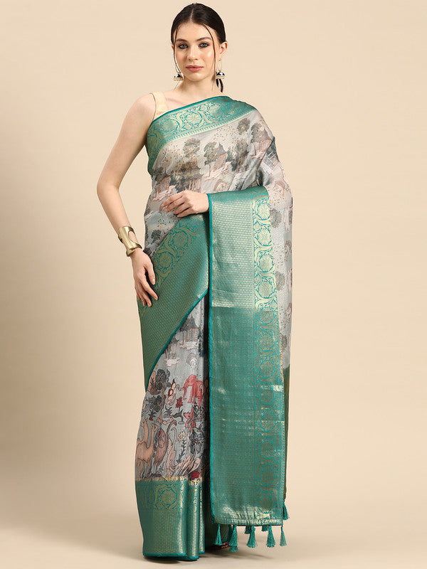 Gray Munga Silk Digital Print Animal Print Saree with Unstitched Blouse - Hiral Fashion | Swadesiicart