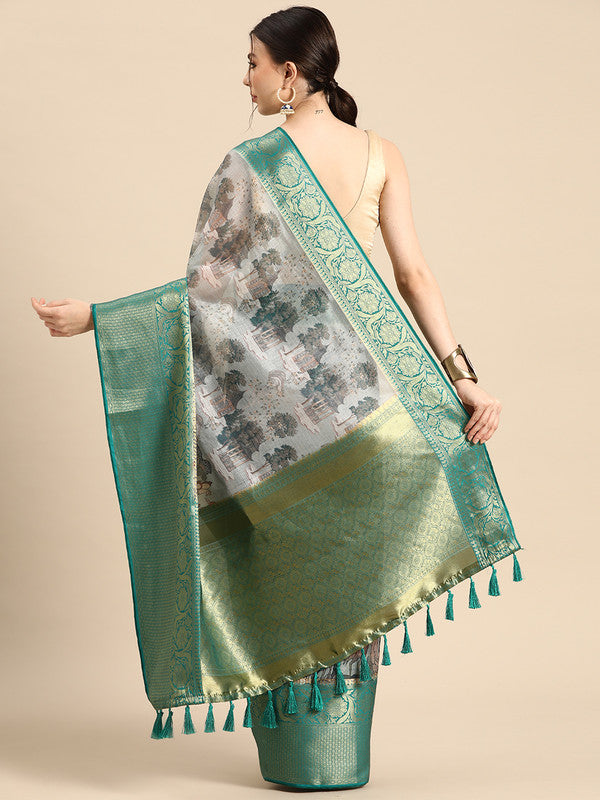 Gray Munga Silk Digital Print Animal Print Saree with Unstitched Blouse - Hiral Fashion | Swadesiicart