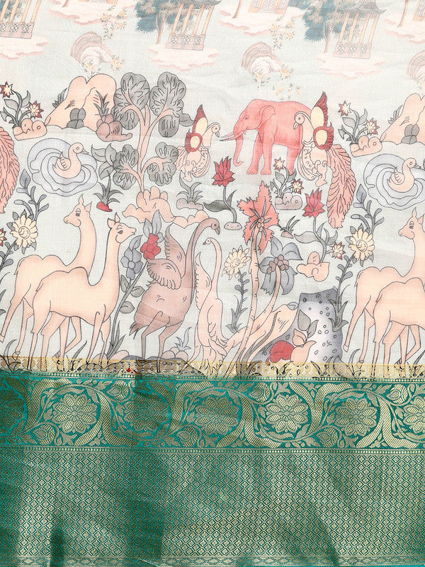 Gray Munga Silk Digital Print Animal Print Saree with Unstitched Blouse - Hiral Fashion | Swadesiicart