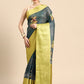 Dark Blue Munga Silk Digital Print Floral Saree with Unstitched Blouse - Hiral Fashion | Swadesiicart