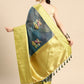 Dark Blue Munga Silk Digital Print Floral Saree with Unstitched Blouse - Hiral Fashion | Swadesiicart