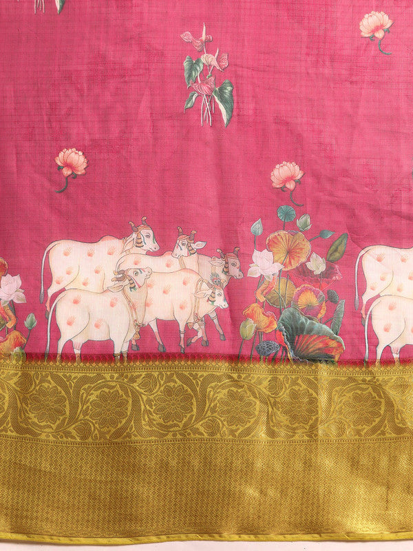 Red Munga Silk Digital Print Animal Print Saree with Unstitched Blouse - Hiral Fashion | Swadesiicart