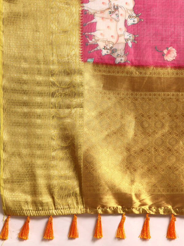 Red Munga Silk Digital Print Animal Print Saree with Unstitched Blouse - Hiral Fashion | Swadesiicart