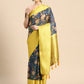 Dark Blue Munga Silk Digital Print Floral Saree with Unstitched Blouse - Hiral Fashion | Swadesiicart