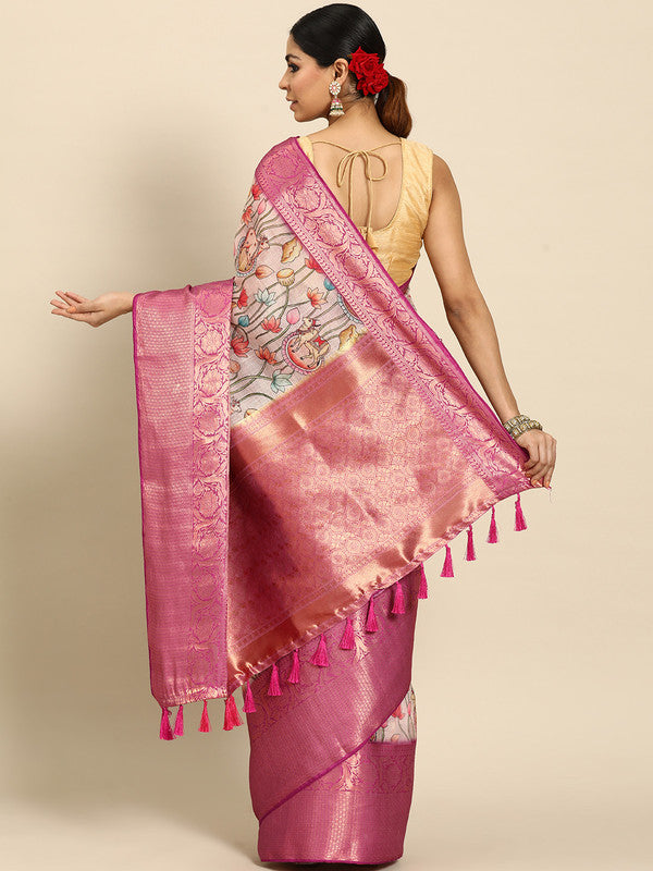 Beige Munga Silk Digital Print Animal Print Saree with Unstitched Blouse - Hiral Fashion | Swadesiicart