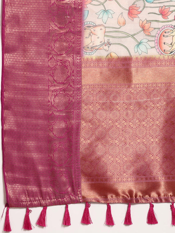 Beige Munga Silk Digital Print Animal Print Saree with Unstitched Blouse - Hiral Fashion | Swadesiicart