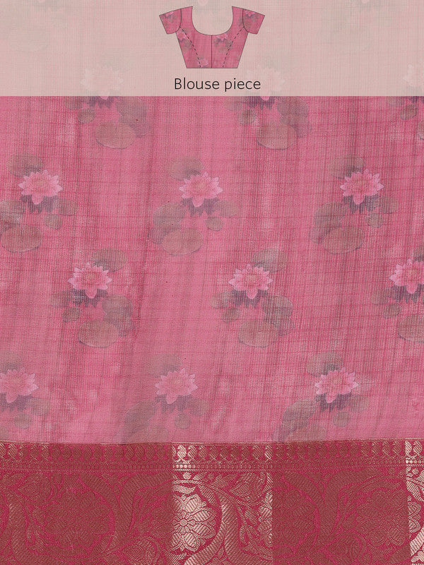 Turquoise Munga Silk Digital Print Floral Saree with Unstitched Blouse - Hiral Fashion | Swadesiicart