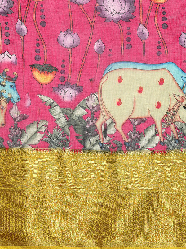 Pink Munga Silk Digital Print Animal Print Saree with Unstitched Blouse - Hiral Fashion | Swadesiicart