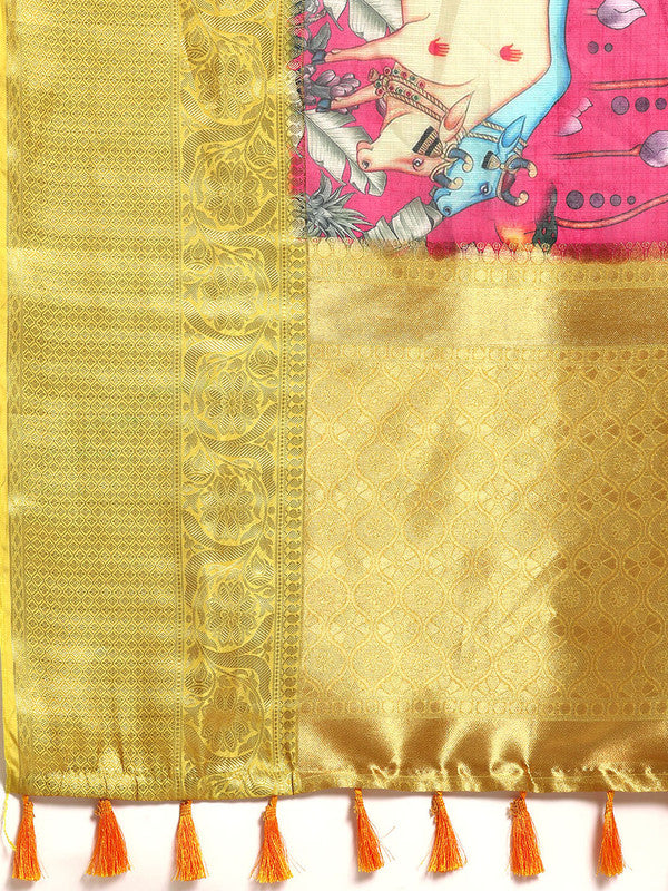 Pink Munga Silk Digital Print Animal Print Saree with Unstitched Blouse - Hiral Fashion | Swadesiicart