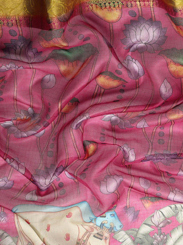 Pink Munga Silk Digital Print Animal Print Saree with Unstitched Blouse - Hiral Fashion | Swadesiicart
