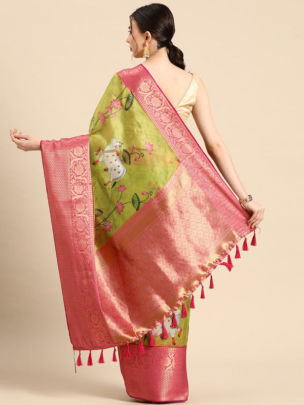Olive Munga Silk Digital Print Animal Print Saree with Unstitched Blouse - Hiral Fashion | Swadesiicart