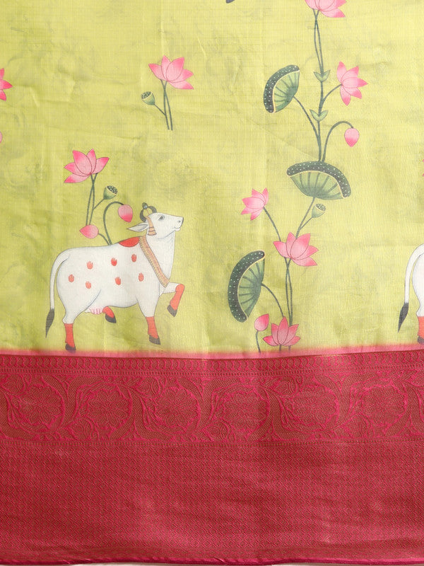 Olive Munga Silk Digital Print Animal Print Saree with Unstitched Blouse - Hiral Fashion | Swadesiicart