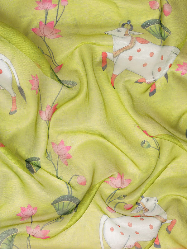 Olive Munga Silk Digital Print Animal Print Saree with Unstitched Blouse - Hiral Fashion | Swadesiicart