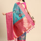 Turquoise Munga Silk Digital Print Animal Print Saree with Unstitched Blouse - Hiral Fashion | Swadesiicart