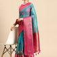 Turquoise Munga Silk Digital Print Animal Print Saree with Unstitched Blouse - Hiral Fashion | Swadesiicart
