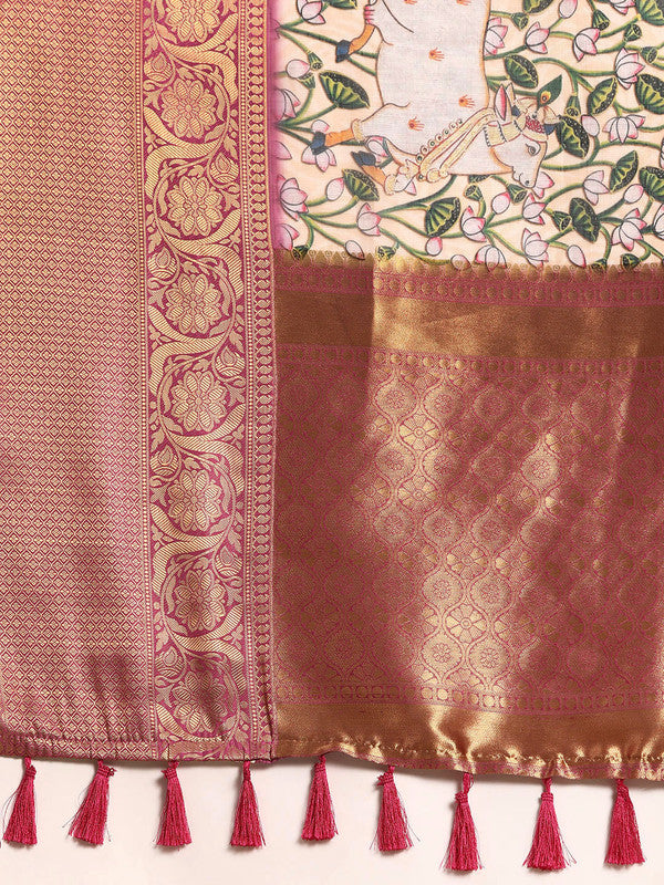 Beige Munga Silk Digital Print Animal Print Saree with Unstitched Blouse - Hiral Fashion | Swadesiicart