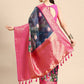 Navy Blue Munga Silk Digital Print Floral Saree with Unstitched Blouse - Hiral Fashion | Swadesiicart