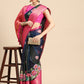 Navy Blue Munga Silk Digital Print Floral Saree with Unstitched Blouse - Hiral Fashion | Swadesiicart