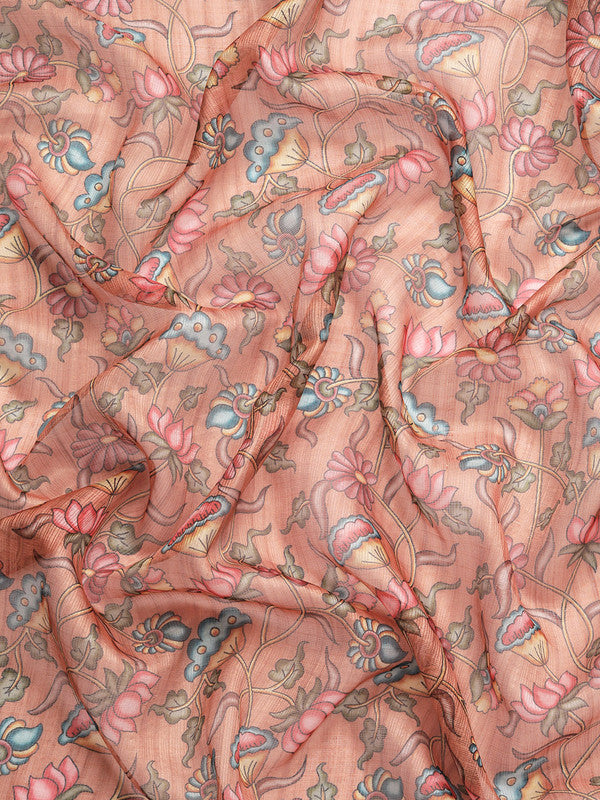Peach Munga Silk Digital Print Floral Saree with Unstitched Blouse - Hiral Fashion | Swadesiicart