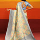 Gray Silk Blend Woven Zari Design Floral Saree with Unstitched Blouse - Hiral Fashion | Swadesiicart