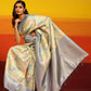 Gray Silk Blend Woven Zari Design Floral Saree with Unstitched Blouse - Hiral Fashion | Swadesiicart