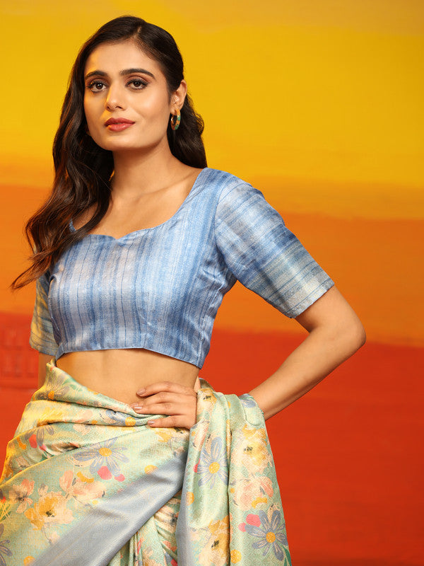 Gray Silk Blend Woven Zari Design Floral Saree with Unstitched Blouse - Hiral Fashion | Swadesiicart