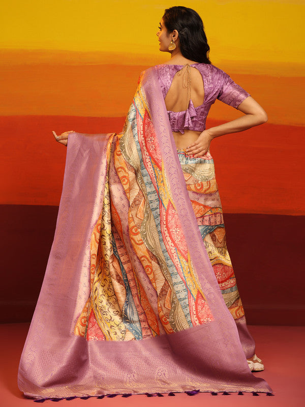 Multicolor Silk Blend Woven Zari Design Abstract Saree with Unstitched Blouse - Hiral Fashion | Swadesiicart