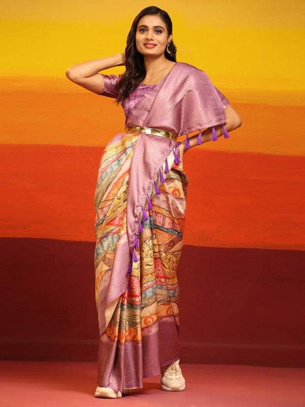 Multicolor Silk Blend Woven Zari Design Abstract Saree with Unstitched Blouse - Hiral Fashion | Swadesiicart