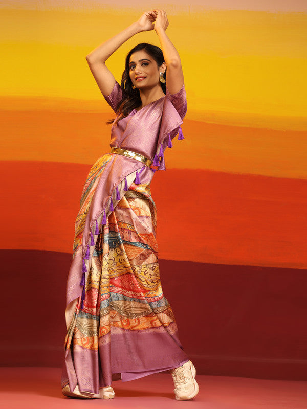 Multicolor Silk Blend Woven Zari Design Abstract Saree with Unstitched Blouse - Hiral Fashion | Swadesiicart