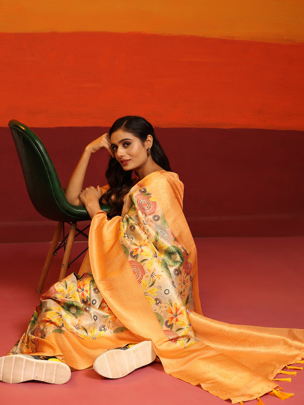 Multicolor Silk Blend Woven Zari Design Floral Saree with Unstitched Blouse - Hiral Fashion | Swadesiicart