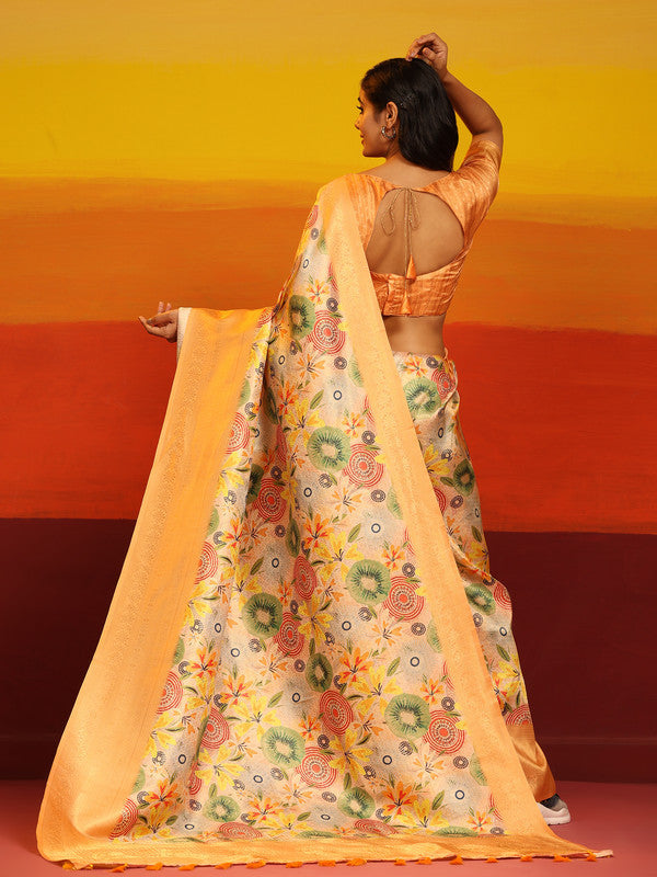 Multicolor Silk Blend Woven Zari Design Floral Saree with Unstitched Blouse - Hiral Fashion | Swadesiicart