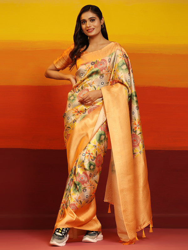 Multicolor Silk Blend Woven Zari Design Floral Saree with Unstitched Blouse - Hiral Fashion | Swadesiicart