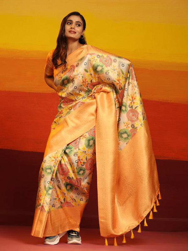 Multicolor Silk Blend Woven Zari Design Floral Saree with Unstitched Blouse - Hiral Fashion | Swadesiicart