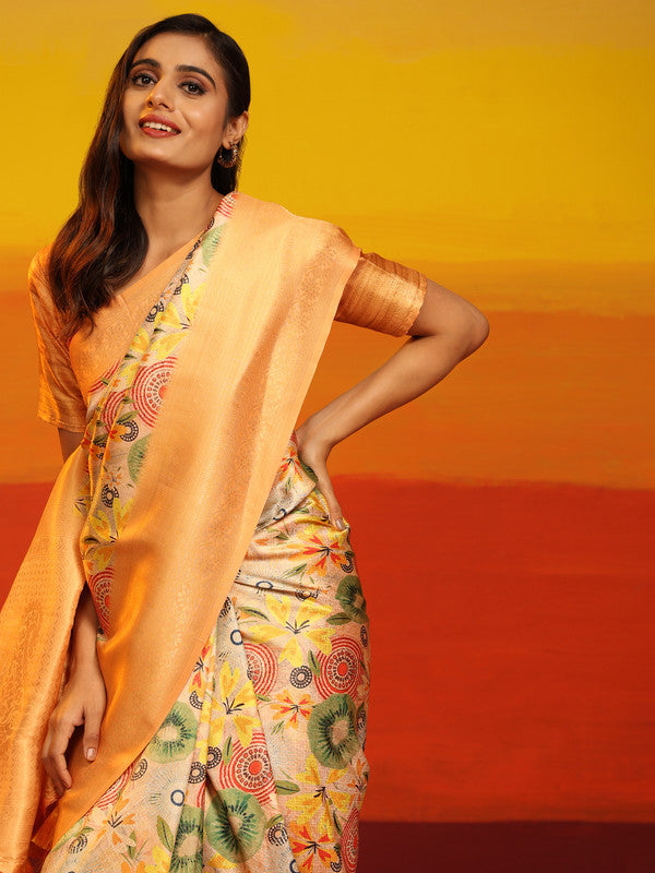 Multicolor Silk Blend Woven Zari Design Floral Saree with Unstitched Blouse - Hiral Fashion | Swadesiicart