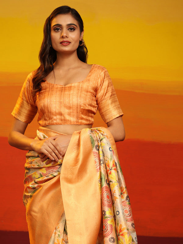 Multicolor Silk Blend Woven Zari Design Floral Saree with Unstitched Blouse - Hiral Fashion | Swadesiicart