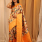 Orange Silk Blend Woven Zari Design Floral Saree with Unstitched Blouse - Hiral Fashion | Swadesiicart