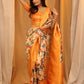 Orange Silk Blend Woven Zari Design Floral Saree with Unstitched Blouse - Hiral Fashion | Swadesiicart