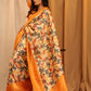 Orange Silk Blend Woven Zari Design Floral Saree with Unstitched Blouse - Hiral Fashion | Swadesiicart