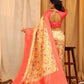 Red Silk Blend Woven Zari Design Floral Saree with Unstitched Blouse - Hiral Fashion | Swadesiicart