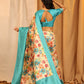 Turquoise Silk Blend Woven Zari Design Floral Saree with Unstitched Blouse - Hiral Fashion | Swadesiicart