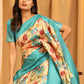 Turquoise Silk Blend Woven Zari Design Floral Saree with Unstitched Blouse - Hiral Fashion | Swadesiicart