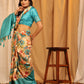 Turquoise Silk Blend Woven Zari Design Floral Saree with Unstitched Blouse - Hiral Fashion | Swadesiicart